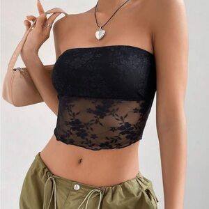 Black Floral Sheer Tube Top